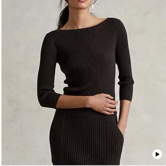 POLO RALPH LAUREN SLIM RIB-KNIT TWO PIECE SET W/BOATNECK TOP & MIDI SKIRT SIZE S - Picture 3 of 10